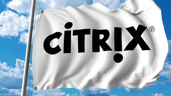 Размахиваю флагом с логотипом Citrix Systems. Трехмерная рендеринг — стоковое фото