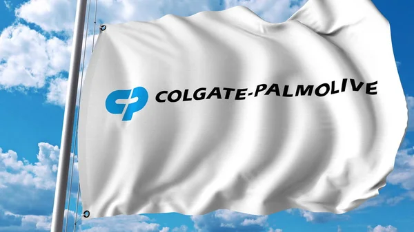 Macha flagą z logo Colgate-Palmolive. Renderowania Editoial 3d — Zdjęcie stockowe
