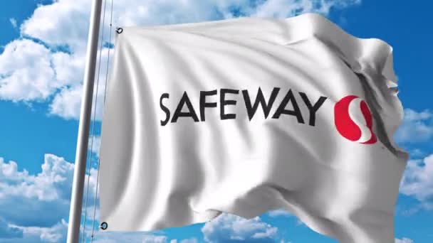 Drapeau avec logo Safeway Inc. Animation éditoriale 4K — Video