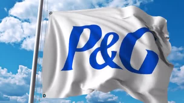 Bandiera sventolante con logo Procter Gamble. Animazione editoriale 4K — Video Stock