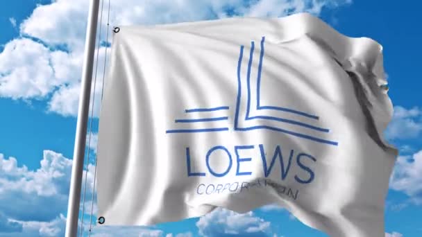 Drapeau avec logo Loews Corporation. Animation éditoriale 4K — Video