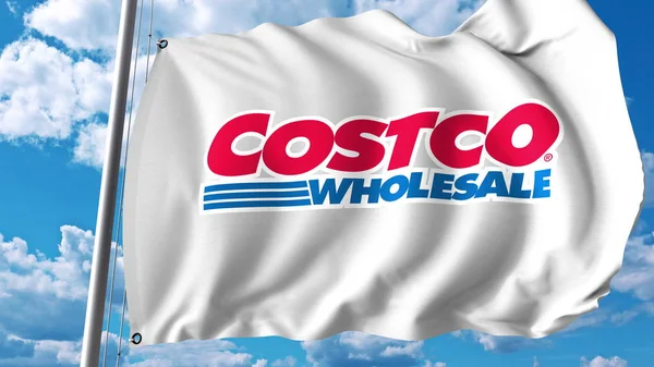 Bandiera sventolante con logo Costco. Rendering 3D editoriale — Foto Stock