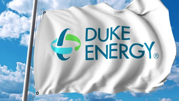 Vlající vlajka s logem Duke Energy. Editoial 3d vykreslování — Stock fotografie