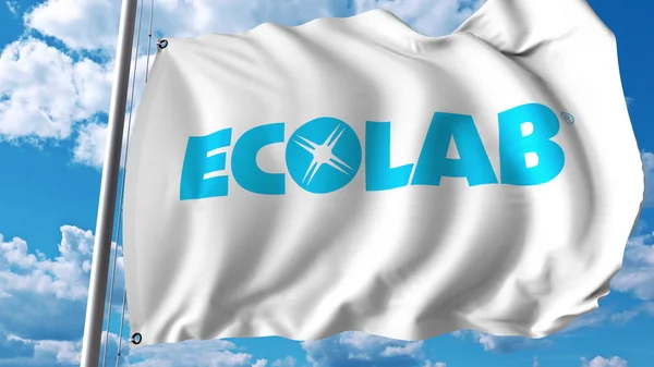 흔들며 플래그 Ecolab 로고와 함께입니다. Editoial 3d 렌더링 — 스톡 사진