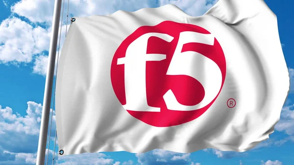 Bandiera sventolante con logo F5 Networks. Rendering 3D editoriale — Foto Stock