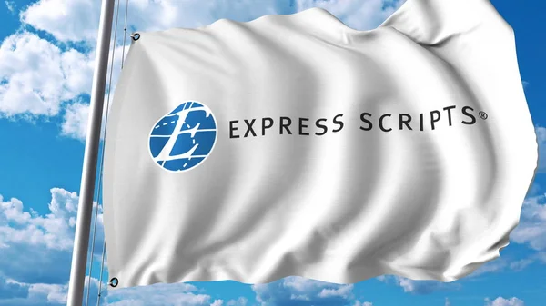 Acenando bandeira com logotipo Express Scripts. Renderização 3D editorial — Fotografia de Stock