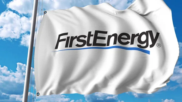 Розмахуючи прапором, з логотипом Firstenergy. Editoial 3d візуалізації — стокове фото