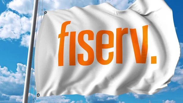 Drapeau avec logo Fiserv. Editoial rendu 3D — Photo