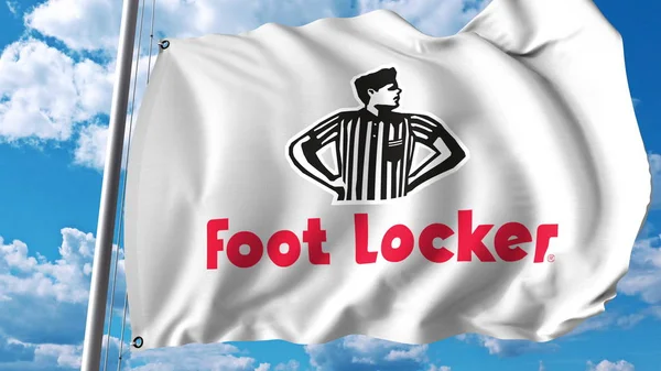 Acenando bandeira com logotipo Foot Locker. Renderização 3D editorial — Fotografia de Stock