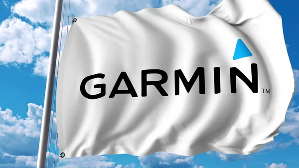 Viftande flagga med Garmin logotypen. Editoial 3d rendering — Stockfoto