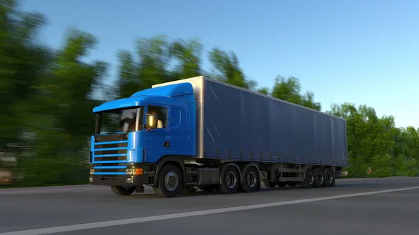 Velocidade semi-caminhão de carga. Transporte rodoviário de carga. Renderização 3D — Fotografia de Stock