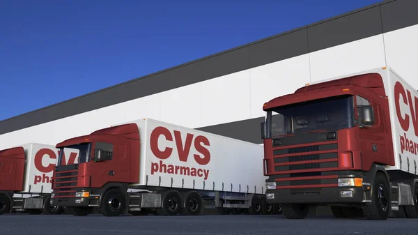 Cvs 健康ロゴをロードまたはアンロード倉庫ドックに貨物半トラック。3 d レンダリングの社説 — ストック写真