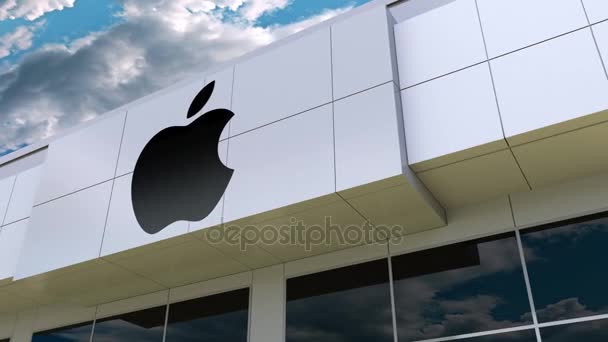 Logo Apple Inc. pada fasad bangunan modern. Perenderan 3D Editorial — Stok Video