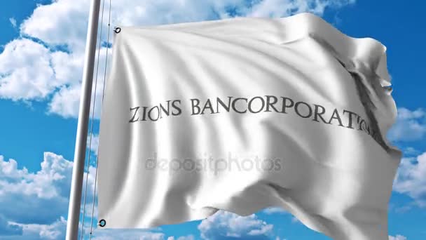 Bandiera sventolante con logo Zions Bancorporation. Animazione editoriale 4K — Video Stock