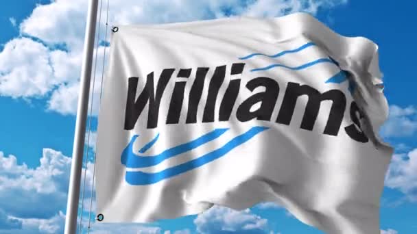 Bandera ondeante con logo Williams Companies. Animación editorial 4K — Vídeo de stock