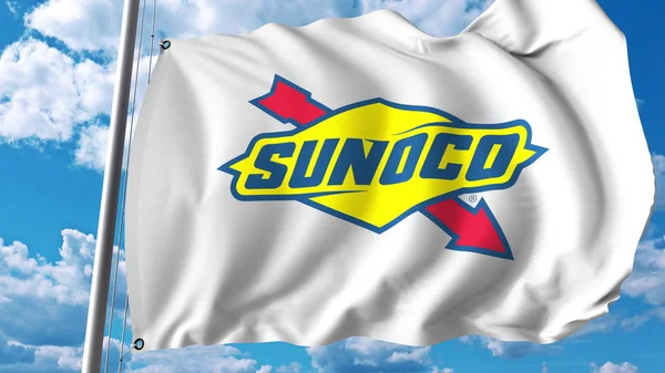 Bandera ondeante con logo Sunoco. Representación editorial 3D — Foto de Stock