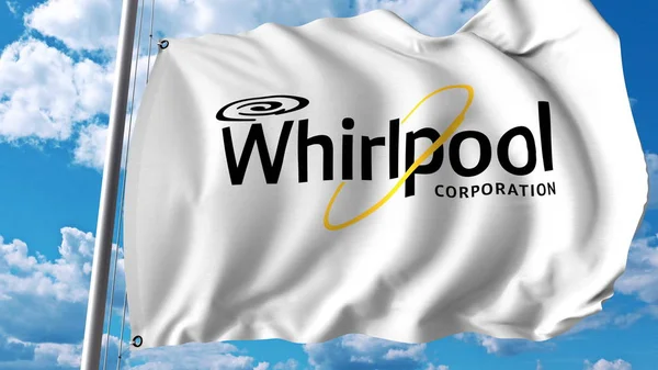 Whirlpool şirketi logolu bayrak sallıyor. Editoial 3d render — Stok fotoğraf