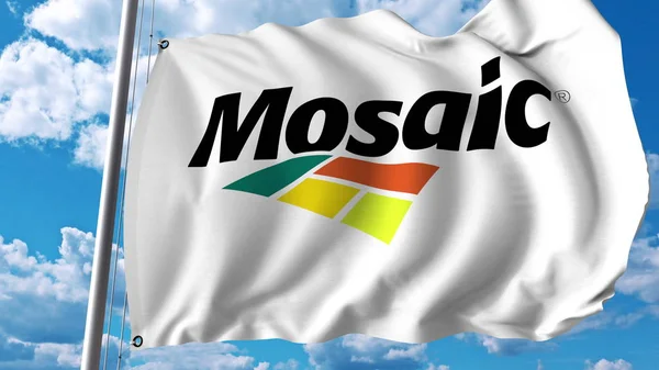 Wapperende vlag met het bedrijfslogo van mozaïek. Editoial 3d rendering — Stockfoto