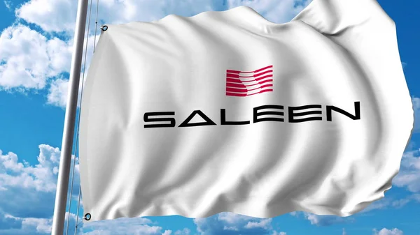 Macha flagą z logo Saleen Automotive. Renderowania Editoial 3d — Zdjęcie stockowe