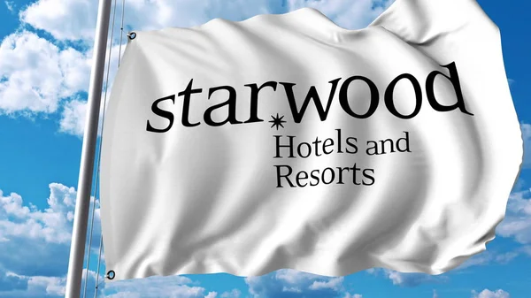 Bandera ondeante con logo Starwood. Representación editorial 3D — Foto de Stock