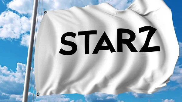 Acenando bandeira com logotipo Starz. Renderização 3D editorial — Fotografia de Stock