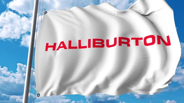 Drapeau avec logo Halliburton. Editoial rendu 3D — Photo