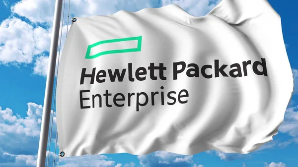 Flagge mit Firmenlogo von Hewlett Packard. editoiales 3D-Rendering — Stockfoto