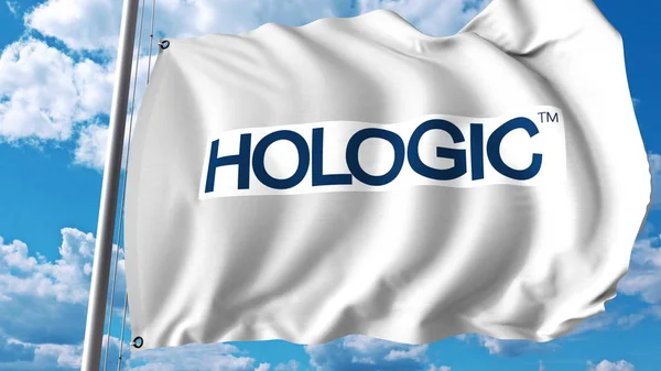 Acenando bandeira com logotipo Hologic. Renderização 3D editorial — Fotografia de Stock