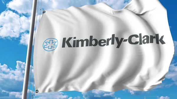 Acenando bandeira com logotipo Kimberly Clark. Renderização 3D editorial — Fotografia de Stock