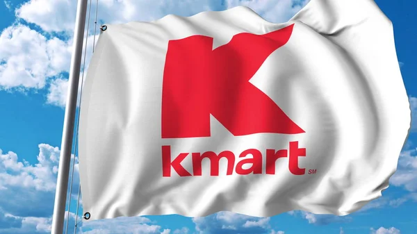 Acenando bandeira com o logotipo do Kmart. Renderização 3D editorial — Fotografia de Stock