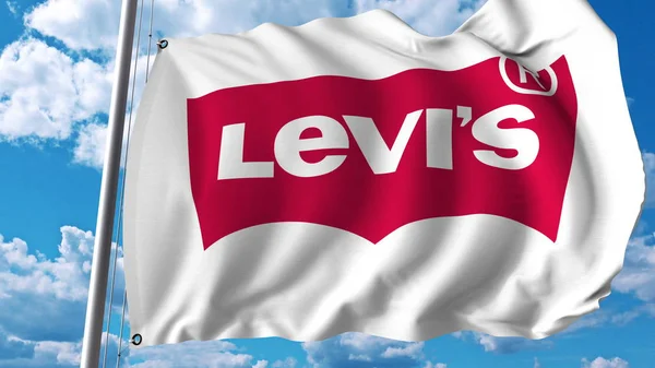 Bandiera sventolante con logo Levi Strauss Co. Rendering 3D editoriale — Foto Stock