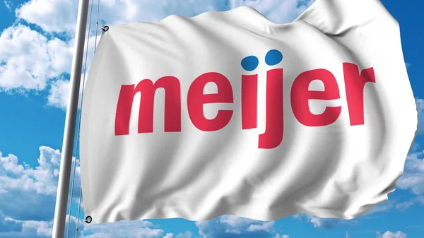 Macha flagą z Meijer logo. Renderowania Editoial 3d — Zdjęcie stockowe