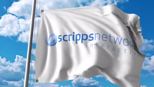 Размахивание флагом с логотипом Scripps Networks Interactive. Редакция 4K — стоковое видео