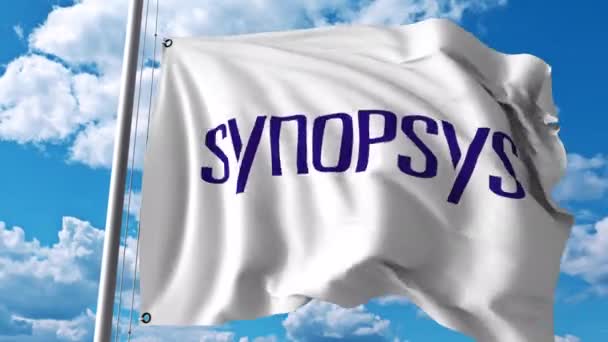 Bandera ondeando con el logotipo de Synopsys. Animación editorial 4K — Vídeo de stock