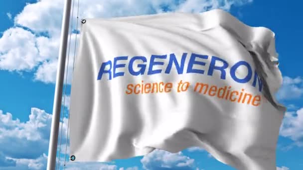 Bandiera sventolante con logo Regeneron. Animazione editoriale 4K — Video Stock