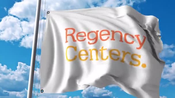 Acenando bandeira com o logotipo da Regency Centers Corporation. Animação editorial 4K — Vídeo de Stock