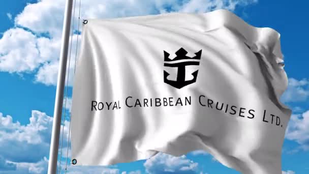 Bandera ondeando con el logotipo de Royal Caribbean Cruises Ltd. Animación editorial 4K — Vídeos de Stock