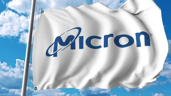 Bandera ondeante con logo Micron Technology. Representación editorial 3D —  Fotos de Stock