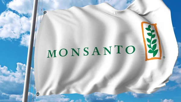 Bandeira acenando com o logotipo da Monsanto. Renderização 3D editorial — Fotografia de Stock