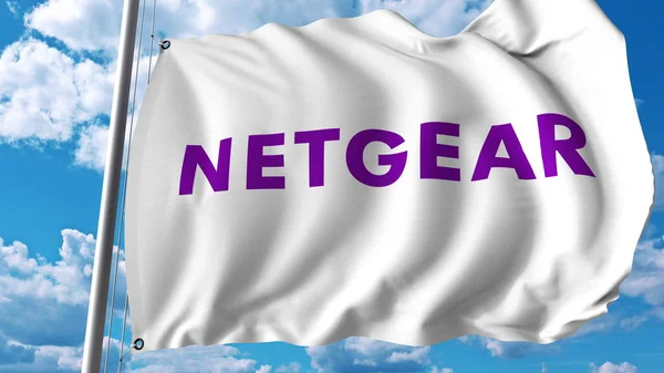 Bandiera sventolante con logo Netgear. Rendering 3D editoriale — Foto Stock