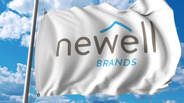 Integetett zászló Newell márka logóval. Editoial 3D-s renderelés — Stock Fotó