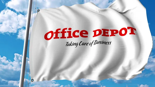 Размахиваю флагом с логотипом Office Depot. Трехмерная рендеринг — стоковое фото