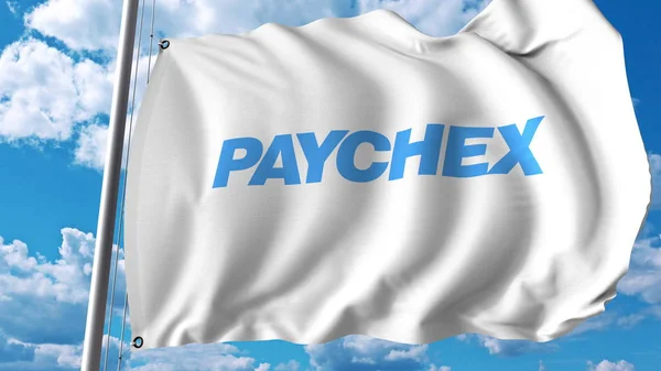 Acenando bandeira com logotipo Paychex. Renderização 3D editorial — Fotografia de Stock