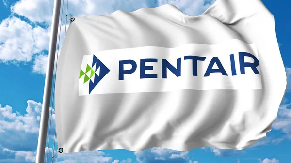 เคลื่อนธงด้วยโลโก้ Pentair Editoial 3D การแสดงผล — ภาพถ่ายสต็อก