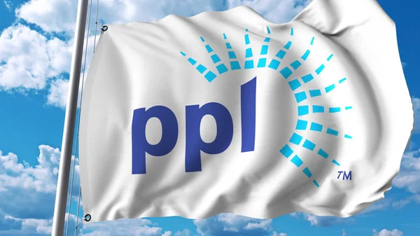 Bandiera sventolante con logo PPL Corporation. Rendering 3D editoriale — Foto Stock