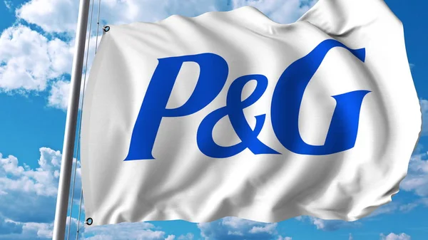 Размахиваю флагом с логотипом Procter Gamble. Трехмерная рендеринг — стоковое фото