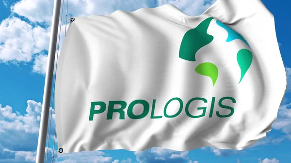 Prologis logolu bayrak sallıyor. Editoial 3d render — Stok fotoğraf