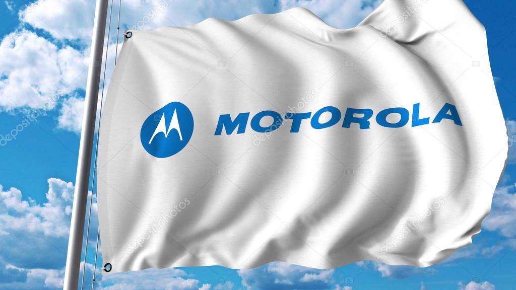 Waving flag with Motorola logo. Editorial 3D