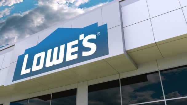 Lowes logo on the modern building facade. Editorial 3D rendering — Stock Video