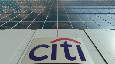 Signage board with Citigroup logo. Modern office building facade. Editorial 3D rendering clipart